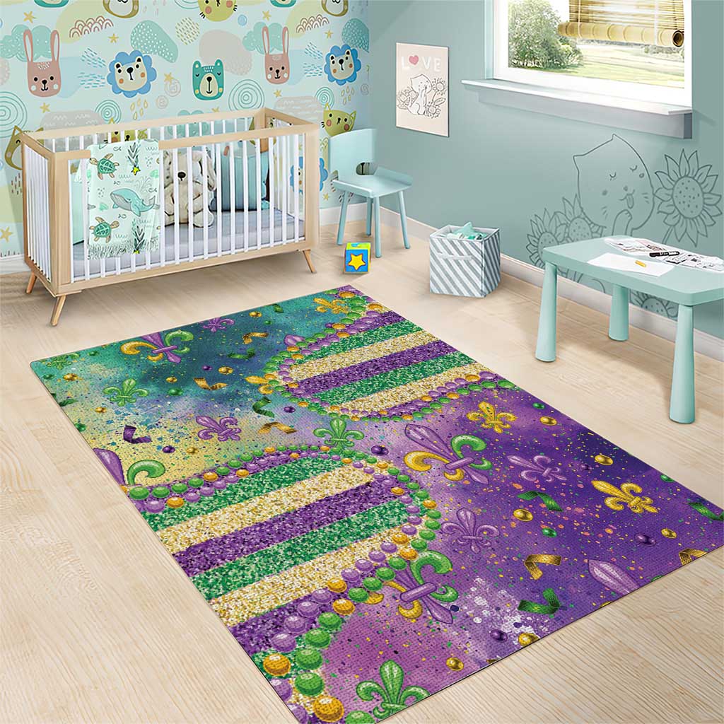 Mardi Gras Fleur De Lis Area Rug With Beads Glitter Pattern