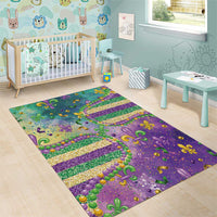 Mardi Gras Fleur De Lis Area Rug With Beads Glitter Pattern
