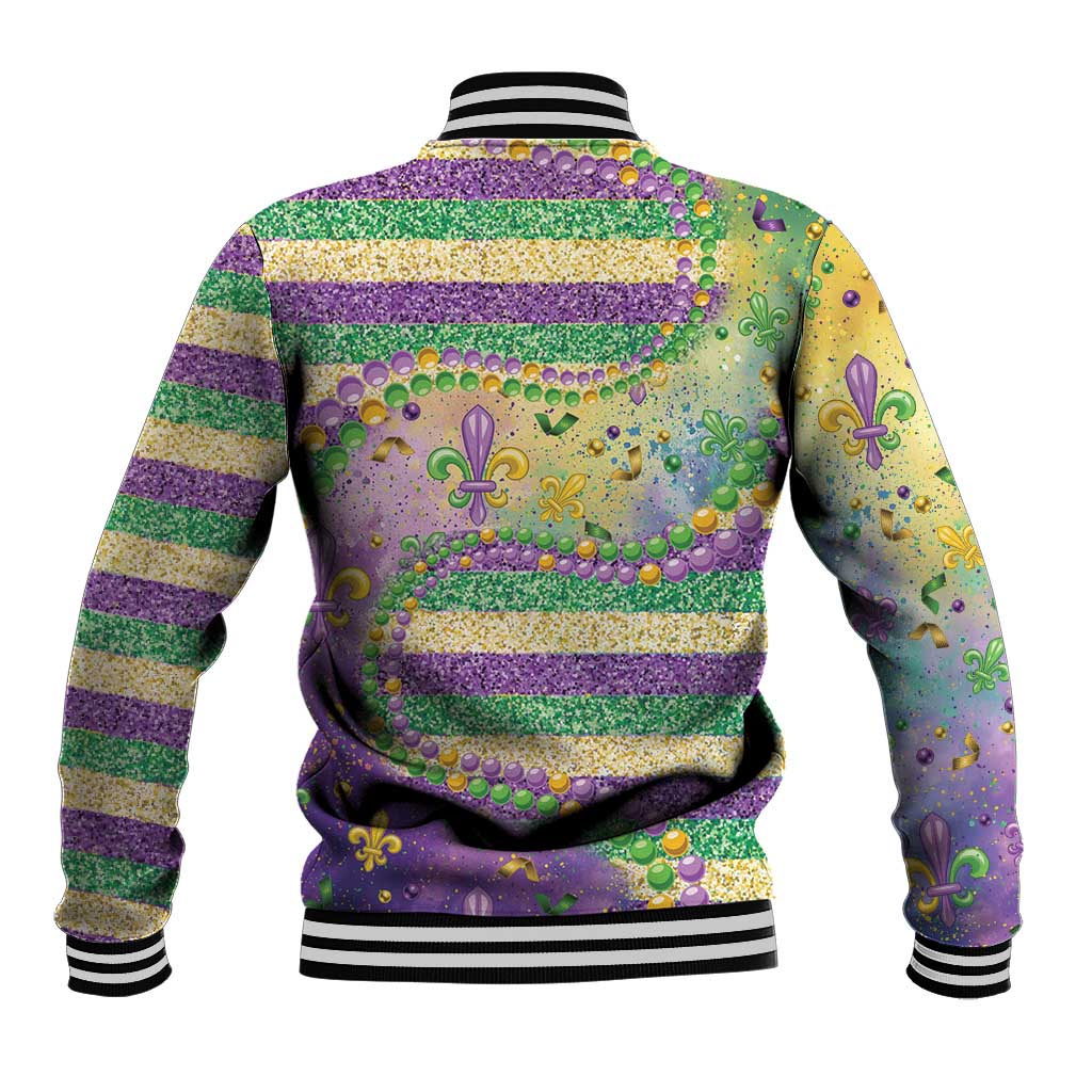 Mardi Gras Fleur De Lis Baseball Jacket With Beads Glitter Pattern