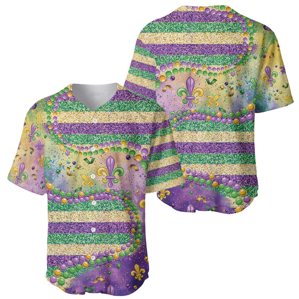 Mardi Gras Fleur De Lis Baseball Jersey With Beads Glitter Pattern
