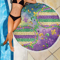 Mardi Gras Fleur De Lis Beach Blanket With Beads Glitter Pattern