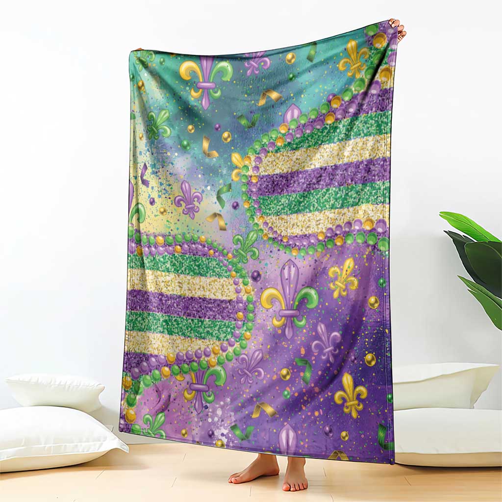 Mardi Gras Fleur De Lis Blanket With Beads Glitter Pattern