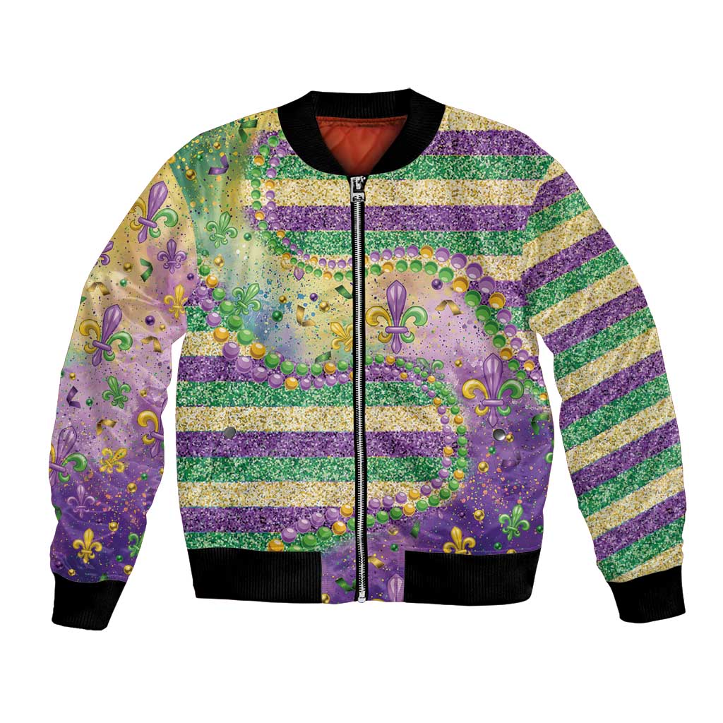 Mardi Gras Fleur De Lis Bomber Jacket With Beads Glitter Pattern