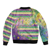 Mardi Gras Fleur De Lis Bomber Jacket With Beads Glitter Pattern
