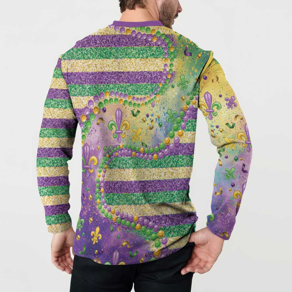 Mardi Gras Fleur De Lis Button Sweatshirt With Beads Glitter Pattern