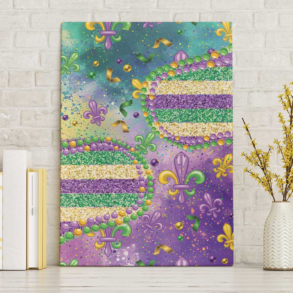 Mardi Gras Fleur De Lis Canvas Wall Art With Beads Glitter Pattern
