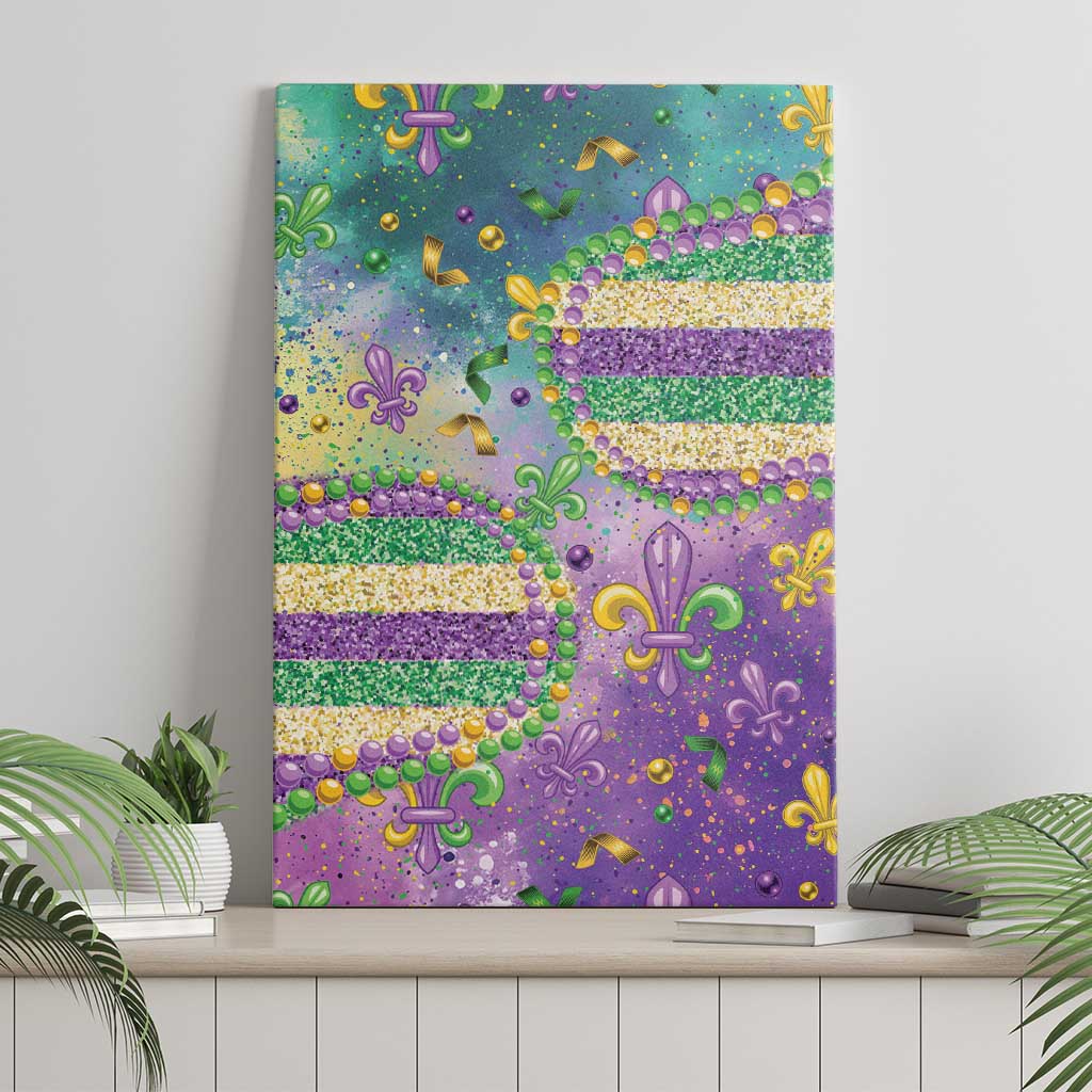 Mardi Gras Fleur De Lis Canvas Wall Art With Beads Glitter Pattern