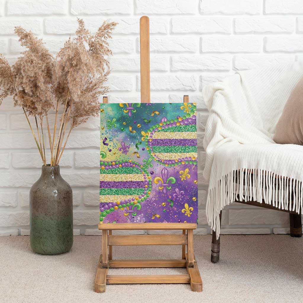 Mardi Gras Fleur De Lis Canvas Wall Art With Beads Glitter Pattern
