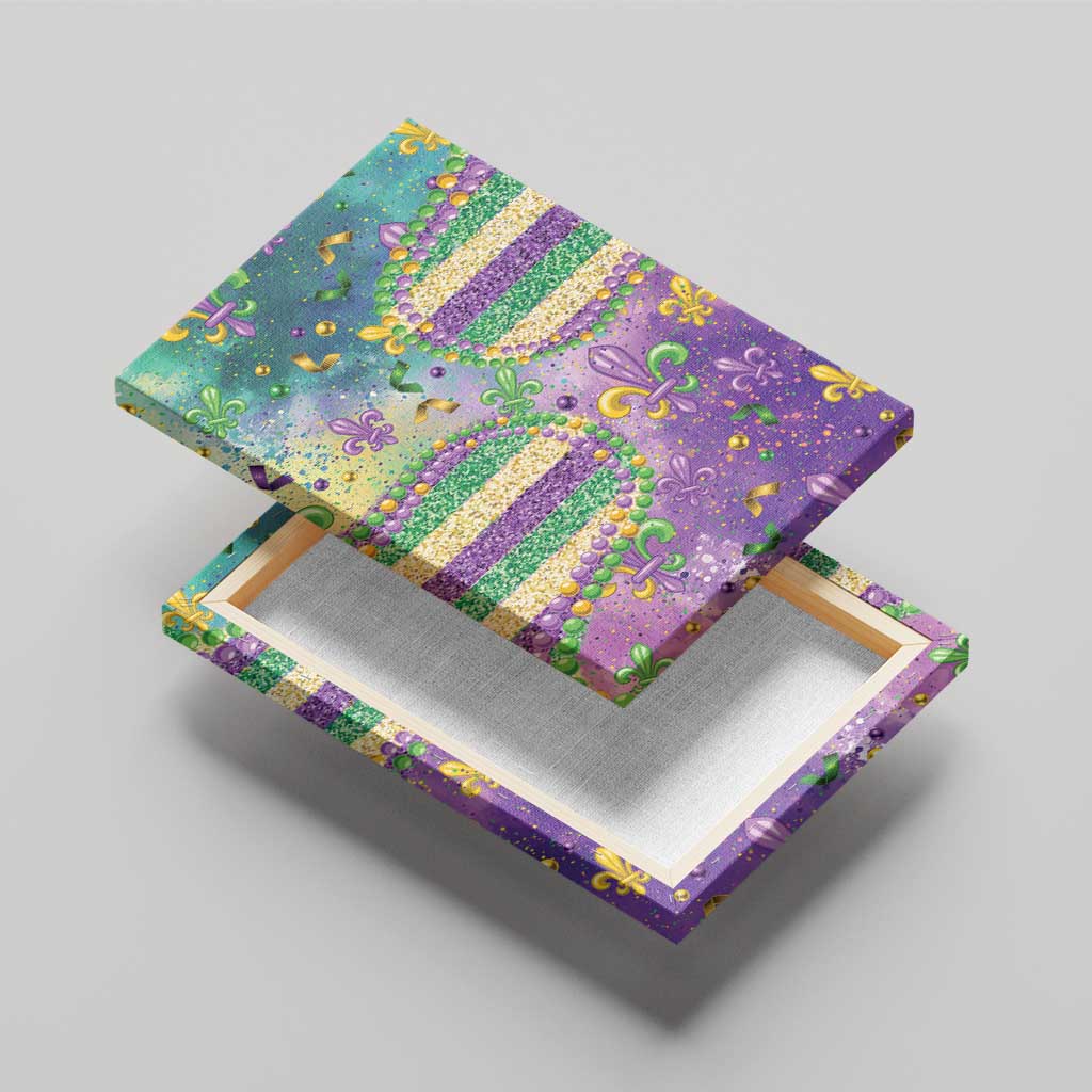 Mardi Gras Fleur De Lis Canvas Wall Art With Beads Glitter Pattern