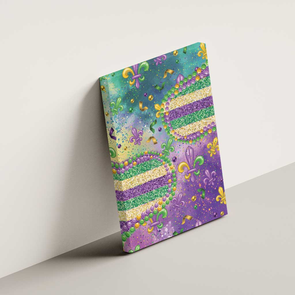 Mardi Gras Fleur De Lis Canvas Wall Art With Beads Glitter Pattern