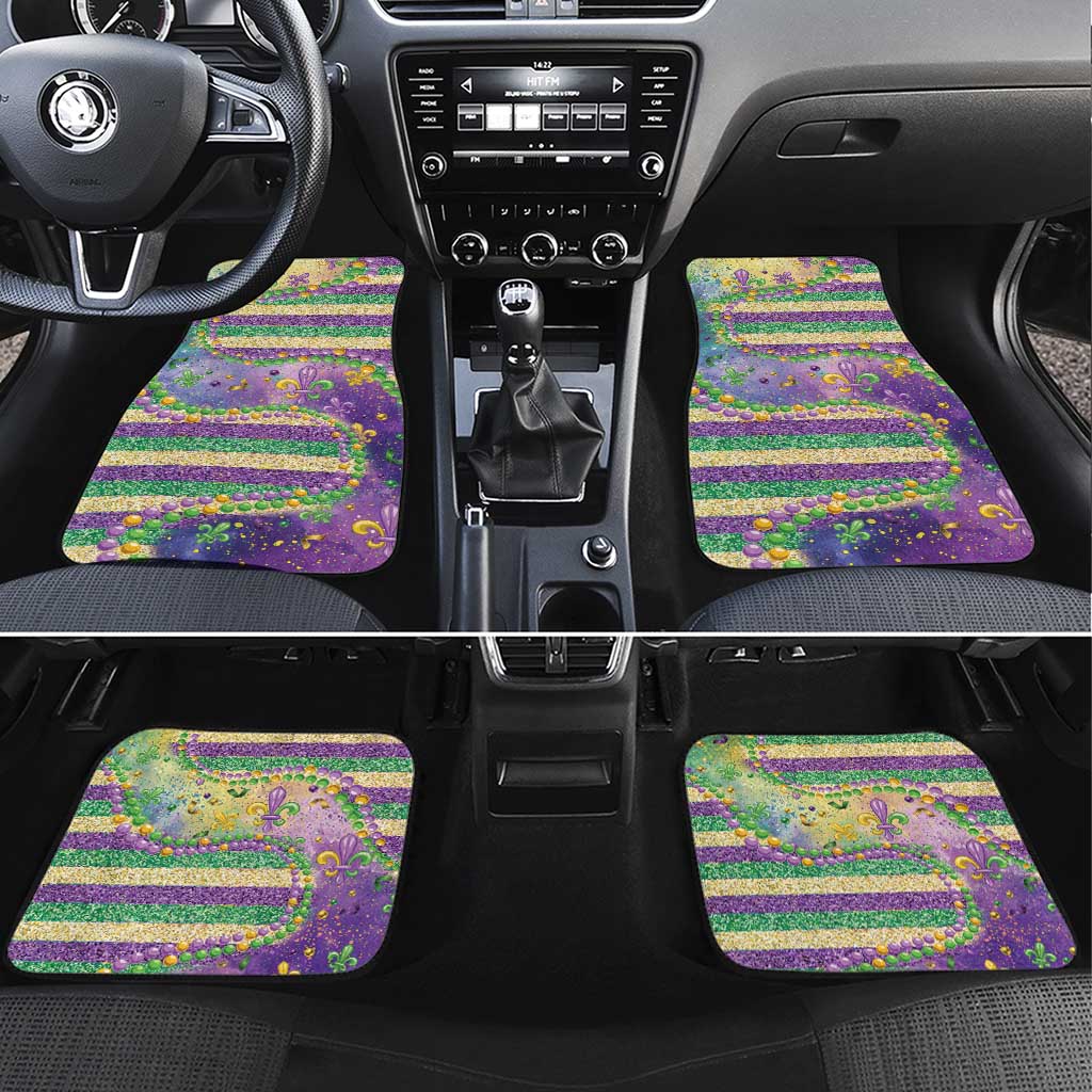 Mardi Gras Fleur De Lis Car Mats With Beads Glitter Pattern