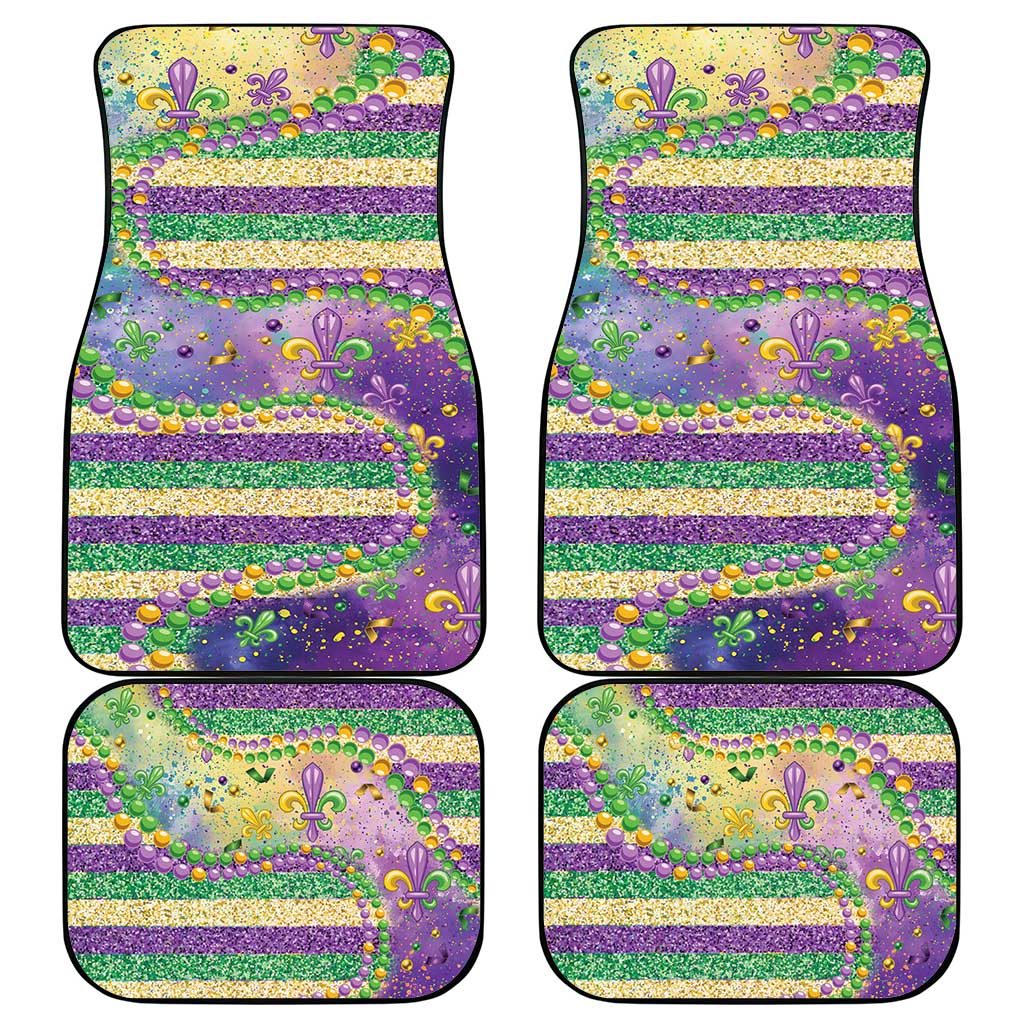 Mardi Gras Fleur De Lis Car Mats With Beads Glitter Pattern