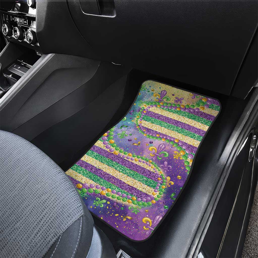 Mardi Gras Fleur De Lis Car Mats With Beads Glitter Pattern