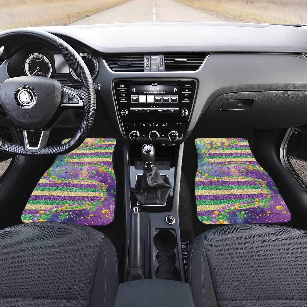 Mardi Gras Fleur De Lis Car Mats With Beads Glitter Pattern
