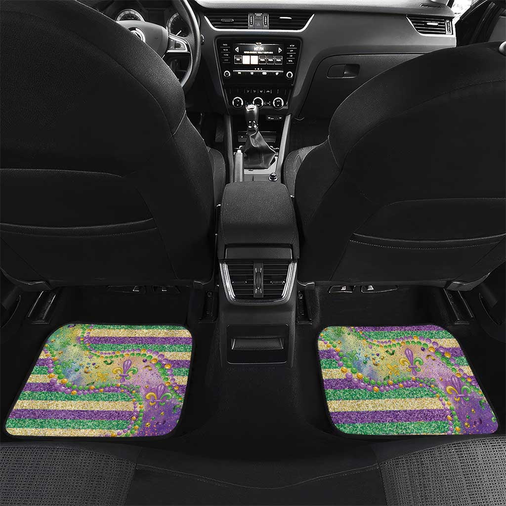 Mardi Gras Fleur De Lis Car Mats With Beads Glitter Pattern
