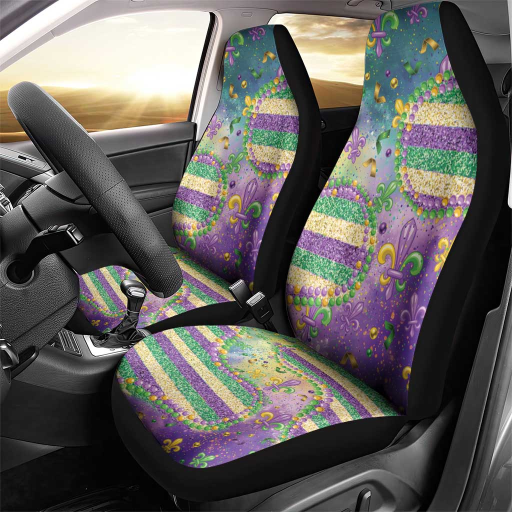 Mardi Gras Fleur De Lis Car Seat Cover With Beads Glitter Pattern