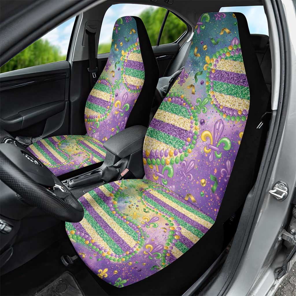 Mardi Gras Fleur De Lis Car Seat Cover With Beads Glitter Pattern