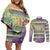 Mardi Gras Fleur De Lis Couples Matching Off Shoulder Short Dress and Long Sleeve Button Shirt With Beads Glitter Pattern