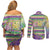 Mardi Gras Fleur De Lis Couples Matching Off Shoulder Short Dress and Long Sleeve Button Shirt With Beads Glitter Pattern