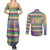 Mardi Gras Fleur De Lis Couples Matching Summer Maxi Dress and Long Sleeve Button Shirt With Beads Glitter Pattern