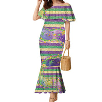 Mardi Gras Fleur De Lis Family Matching Mermaid Dress and Hawaiian Shirt With Beads Glitter Pattern LT9 - Wonder Print Shop