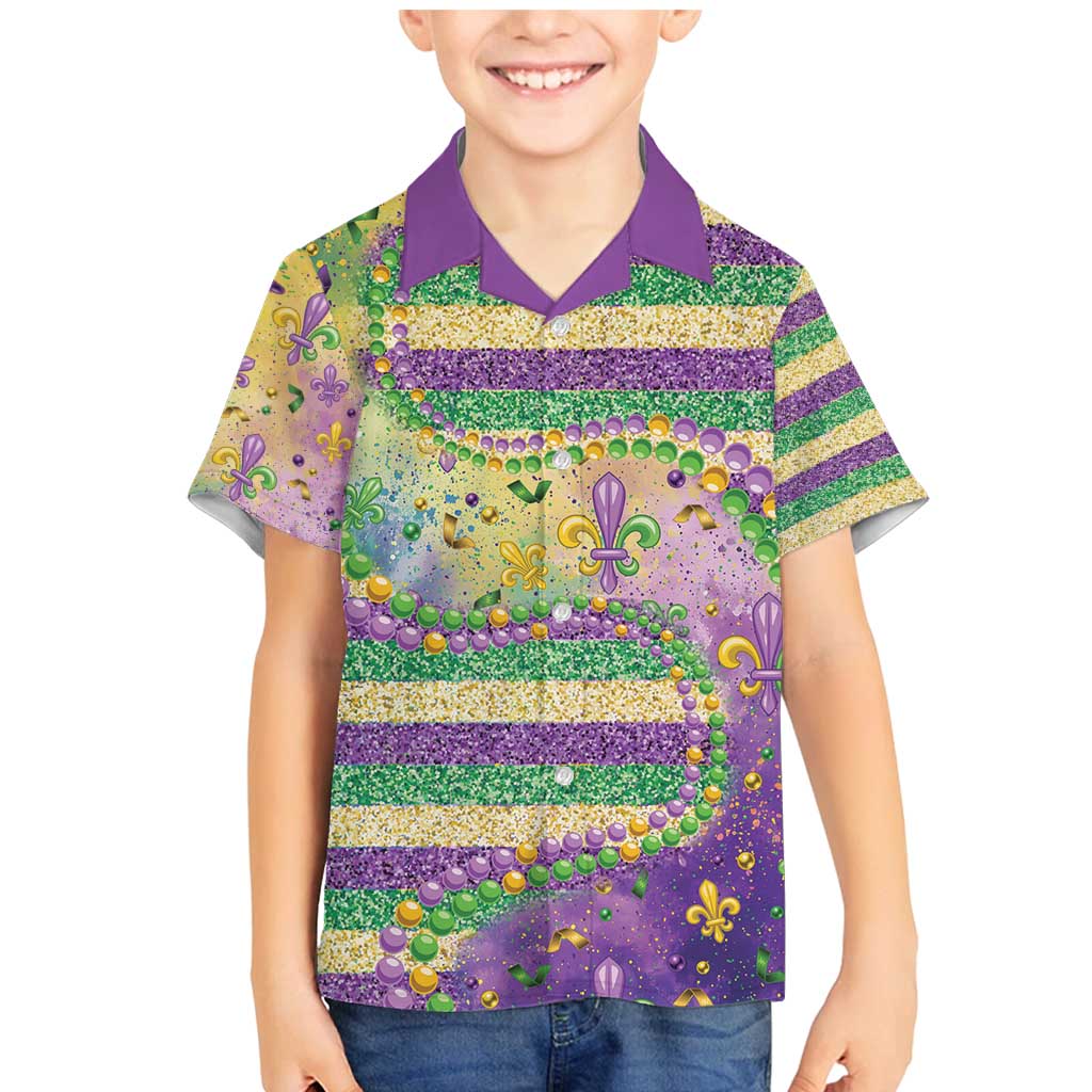 Mardi Gras Fleur De Lis Family Matching Mermaid Dress and Hawaiian Shirt With Beads Glitter Pattern LT9 - Wonder Print Shop