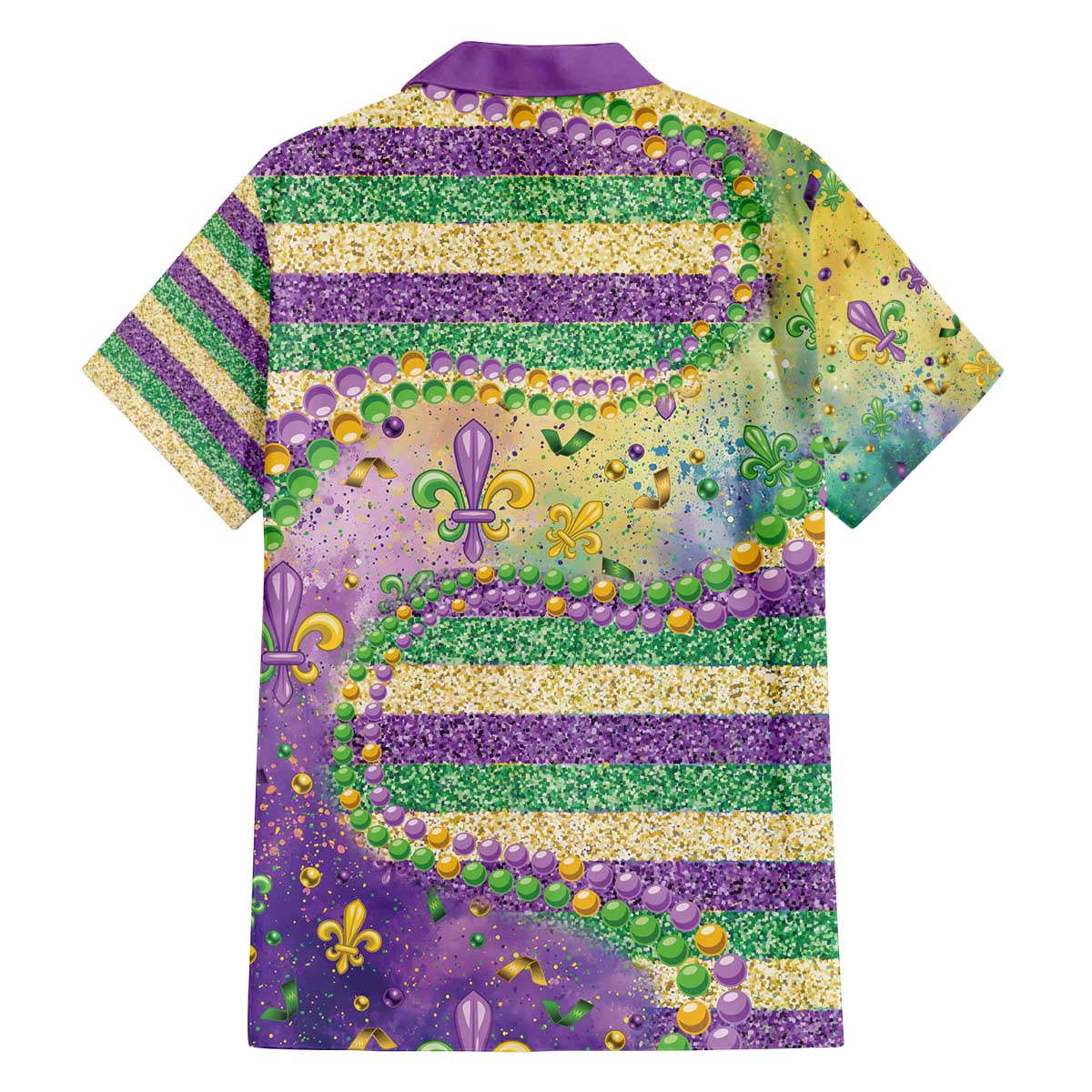 Mardi Gras Fleur De Lis Family Matching Off The Shoulder Long Sleeve Dress and Hawaiian Shirt With Beads Glitter Pattern