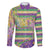Mardi Gras Fleur De Lis Family Matching Off The Shoulder Long Sleeve Dress and Hawaiian Shirt With Beads Glitter Pattern