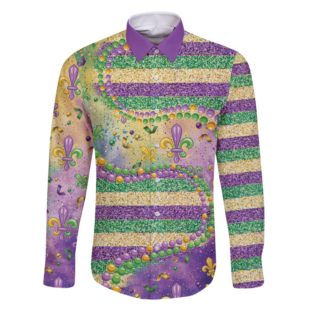 Mardi Gras Fleur De Lis Family Matching Off Shoulder Short Dress and Hawaiian Shirt With Beads Glitter Pattern LT9 - Wonder Print Shop