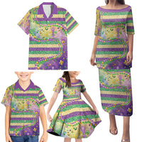Mardi Gras Fleur De Lis Family Matching Puletasi and Hawaiian Shirt With Beads Glitter Pattern