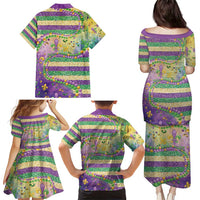 Mardi Gras Fleur De Lis Family Matching Puletasi and Hawaiian Shirt With Beads Glitter Pattern