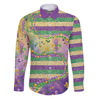 Mardi Gras Fleur De Lis Family Matching Puletasi and Hawaiian Shirt With Beads Glitter Pattern
