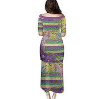Mardi Gras Fleur De Lis Family Matching Puletasi and Hawaiian Shirt With Beads Glitter Pattern