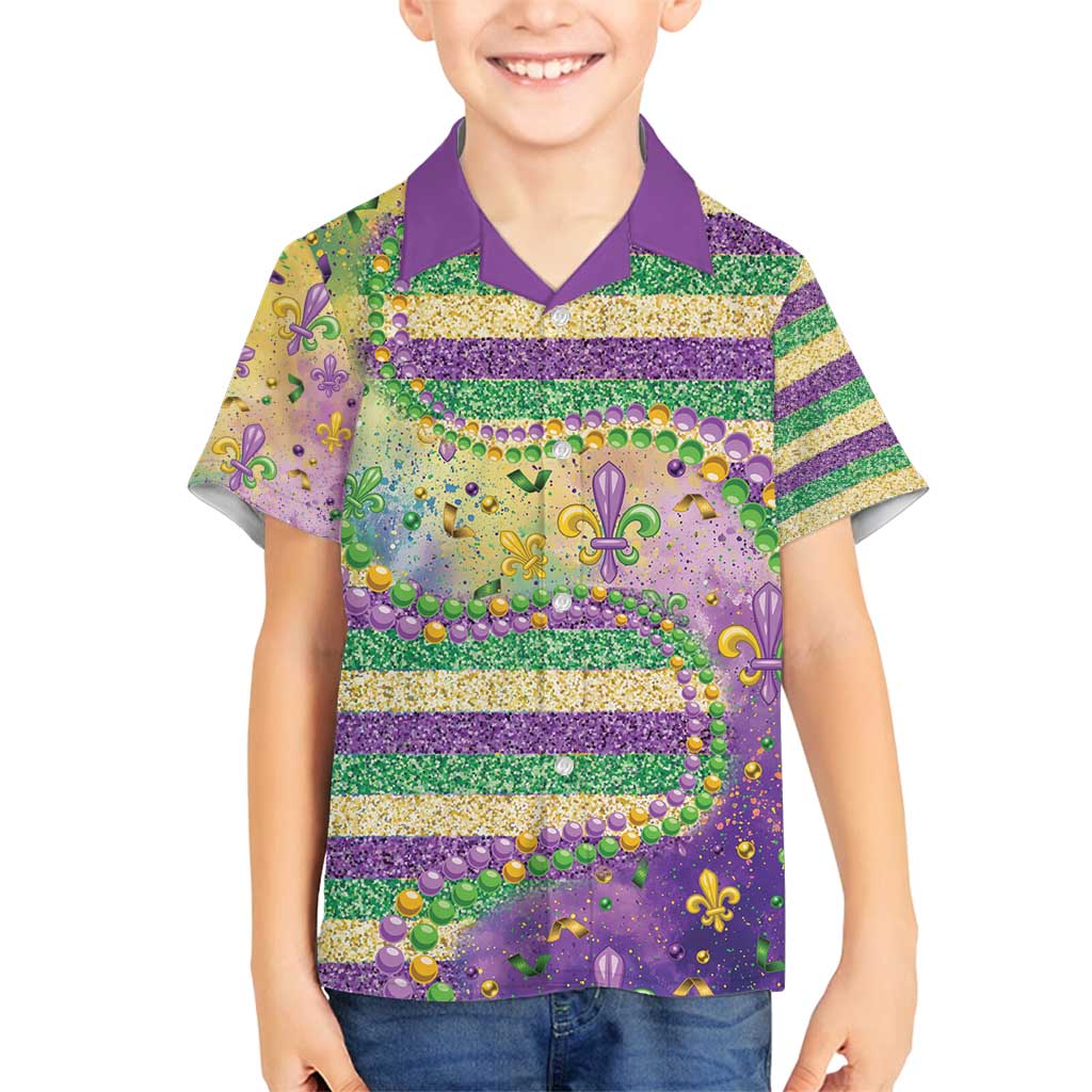 Mardi Gras Fleur De Lis Family Matching Puletasi and Hawaiian Shirt With Beads Glitter Pattern