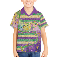 Mardi Gras Fleur De Lis Family Matching Puletasi and Hawaiian Shirt With Beads Glitter Pattern