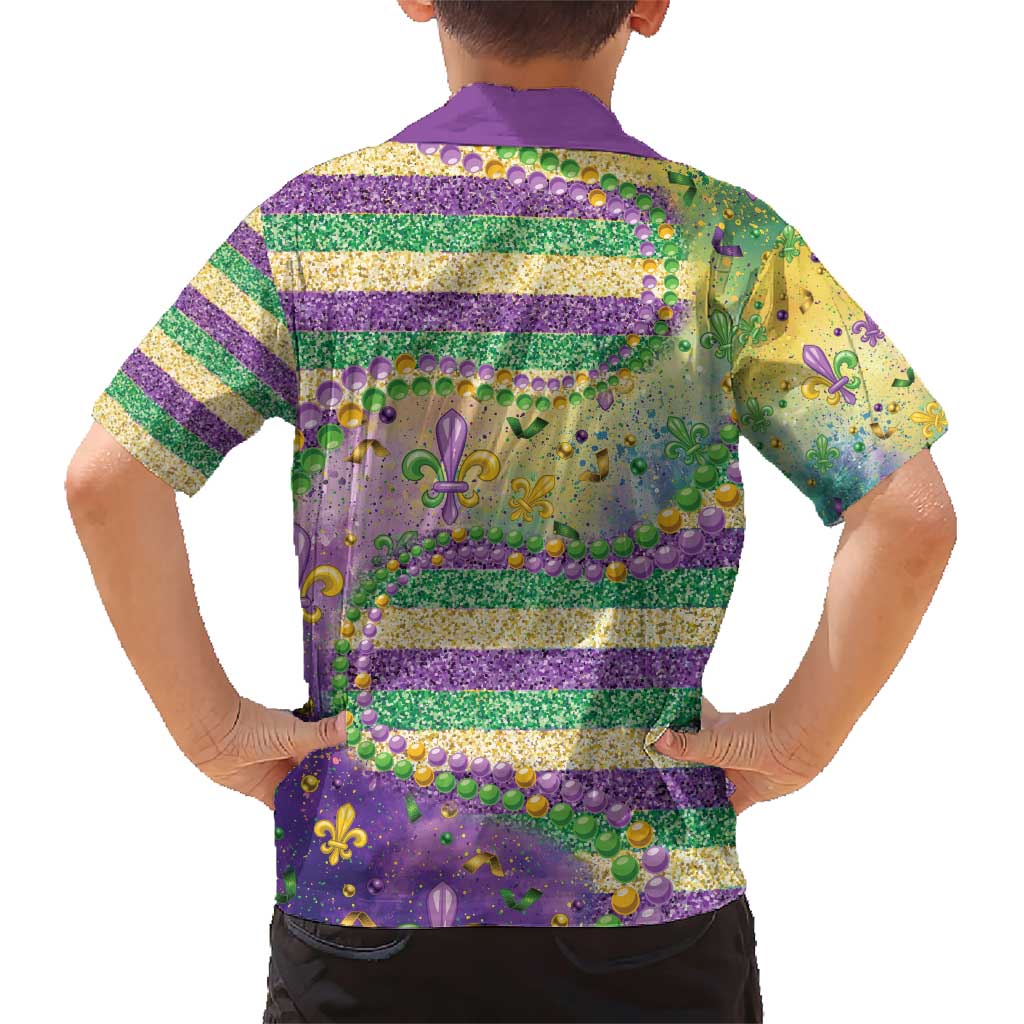 Mardi Gras Fleur De Lis Family Matching Short Sleeve Bodycon Dress and Hawaiian Shirt With Beads Glitter Pattern - Wonder Print Shop
