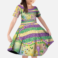 Mardi Gras Fleur De Lis Family Matching Short Sleeve Bodycon Dress and Hawaiian Shirt With Beads Glitter Pattern - Wonder Print Shop