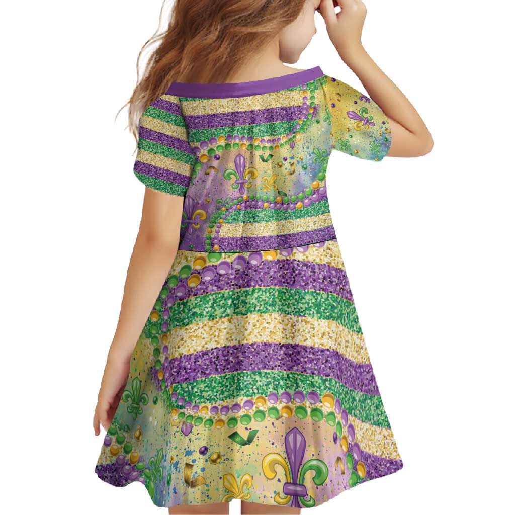 Mardi Gras Fleur De Lis Family Matching Short Sleeve Bodycon Dress and Hawaiian Shirt With Beads Glitter Pattern - Wonder Print Shop