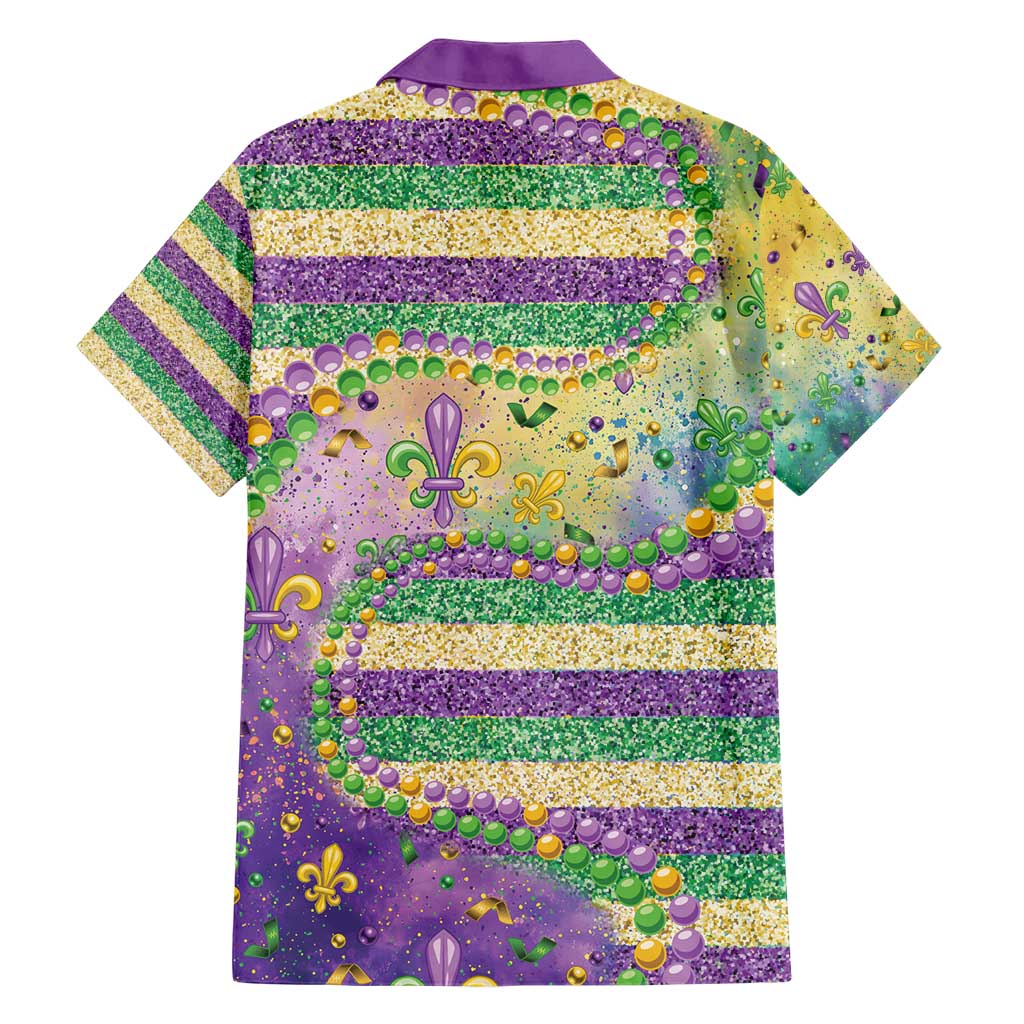 Mardi Gras Fleur De Lis Family Matching Short Sleeve Bodycon Dress and Hawaiian Shirt With Beads Glitter Pattern - Wonder Print Shop