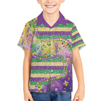 Mardi Gras Fleur De Lis Family Matching Short Sleeve Bodycon Dress and Hawaiian Shirt With Beads Glitter Pattern - Wonder Print Shop