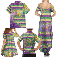 Mardi Gras Fleur De Lis Family Matching Summer Maxi Dress and Hawaiian Shirt With Beads Glitter Pattern - Wonder Print Shop