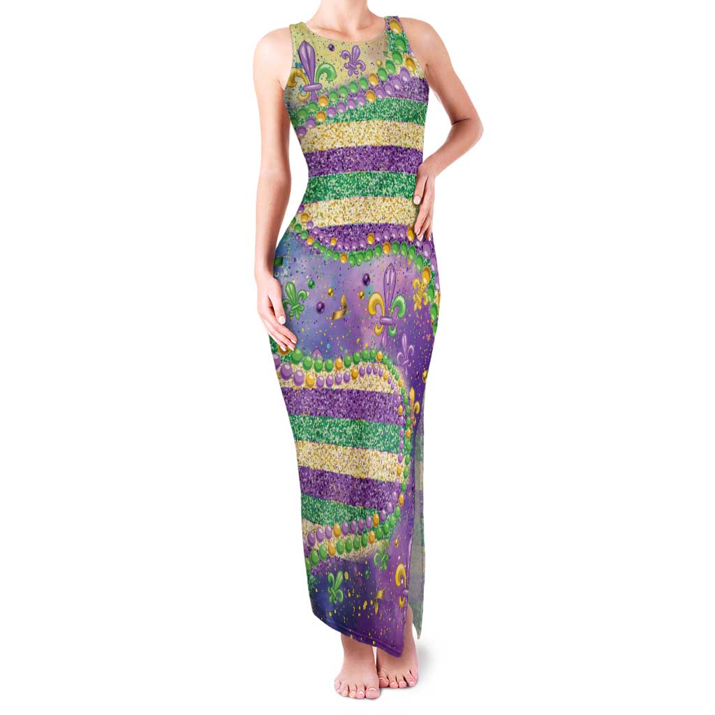 Mardi Gras Fleur De Lis Family Matching Tank Maxi Dress and Hawaiian Shirt With Beads Glitter Pattern - Wonder Print Shop