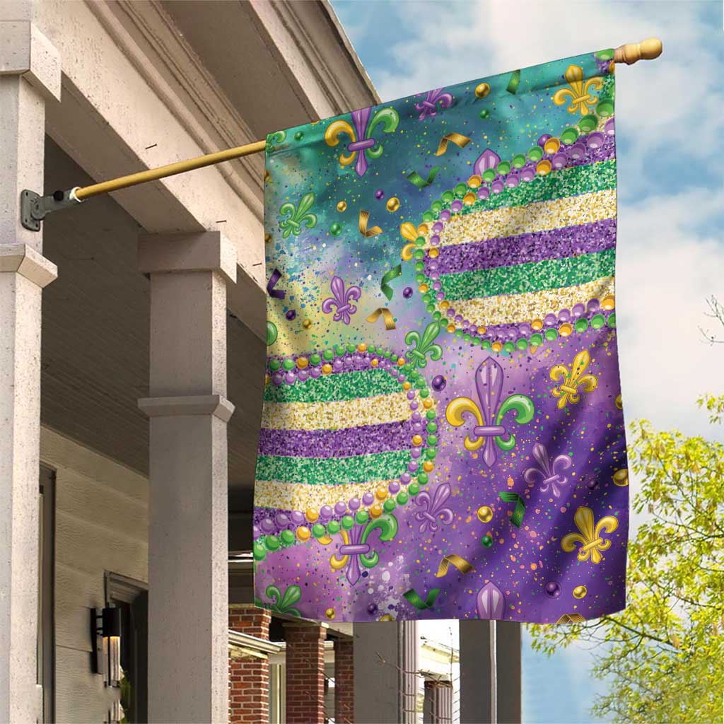 Mardi Gras Fleur De Lis Garden Flag With Beads Glitter Pattern - Wonder Print Shop
