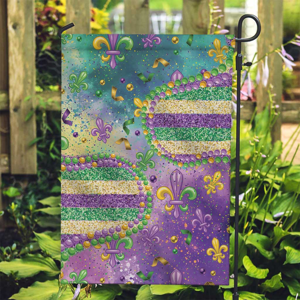Mardi Gras Fleur De Lis Garden Flag With Beads Glitter Pattern - Wonder Print Shop