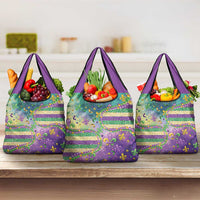 Mardi Gras Fleur De Lis Grocery Bag With Beads Glitter Pattern