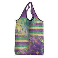 Mardi Gras Fleur De Lis Grocery Bag With Beads Glitter Pattern