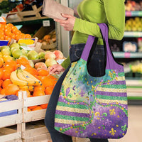 Mardi Gras Fleur De Lis Grocery Bag With Beads Glitter Pattern