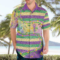 Mardi Gras Fleur De Lis Hawaiian Shirt With Beads Glitter Pattern - Wonder Print Shop