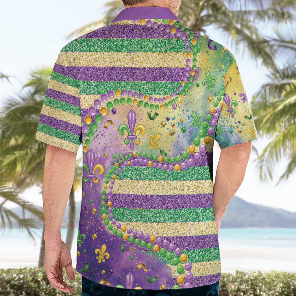 Mardi Gras Fleur De Lis Hawaiian Shirt With Beads Glitter Pattern - Wonder Print Shop