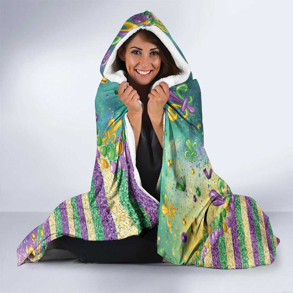 Mardi Gras Fleur De Lis Hooded Blanket With Beads Glitter Pattern - Wonder Print Shop